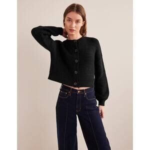 Boden Textured Knitted Bomber  Jacket Size Large Blue Chunky Knit Boxy Minimal